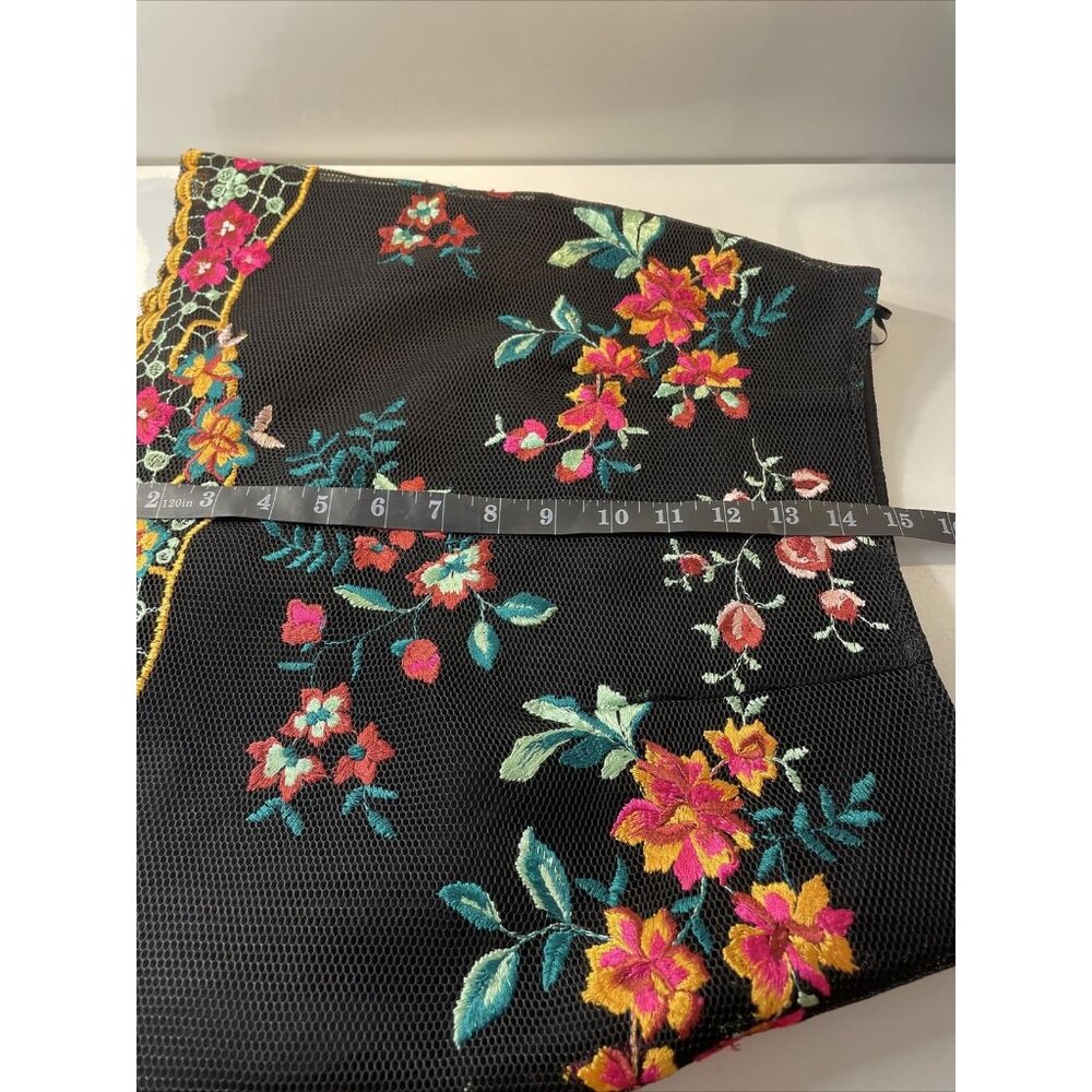 Top Shop Floral Embroidery Black Mini Skirt Mesh Layered Scalloped BOHO Size 2 - Picture 15 of 16